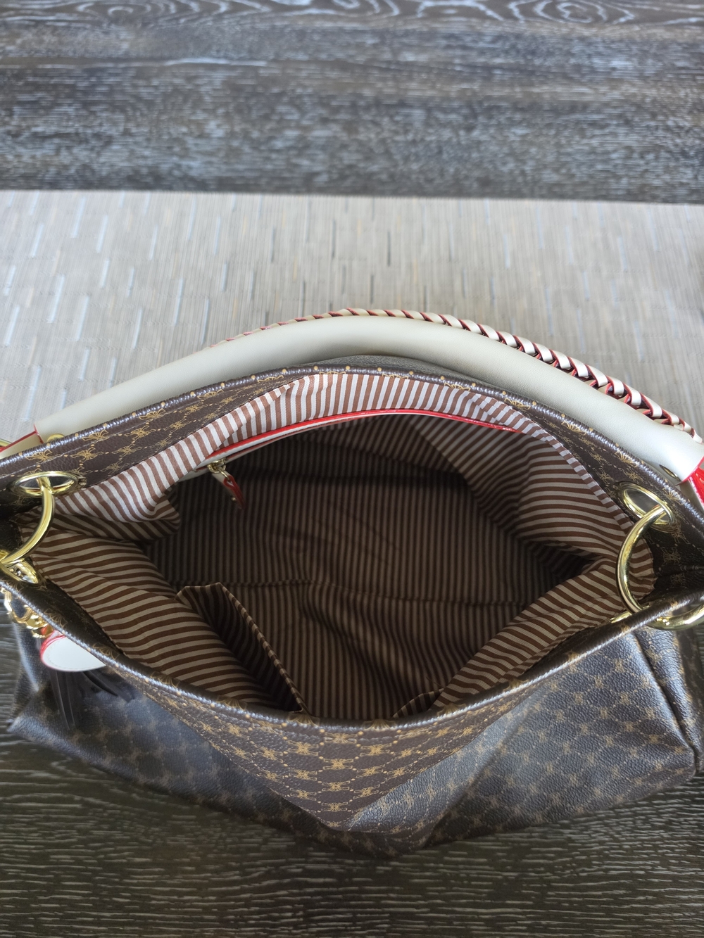 Brown Patterned Tote Bag with Wrist Pouch - Brown - Picture 4 of 5